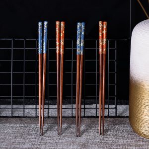 2 Pairs Wooden Plum Reusable Pointed Chopsticks